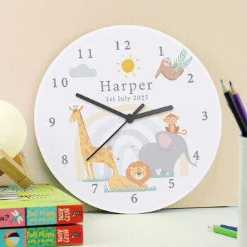 Personalised Safari Animals Wooden Nursery Clock, 3 of 4