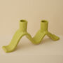 Handmade Chartreuse Wavy Ceramic Candelabra For Two Candles, thumbnail 4 of 6