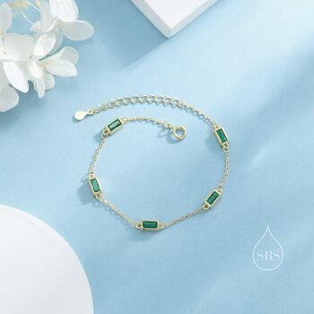Baguette Chain Cz Satellite Bracelet In Sterling Silver, 7 of 12