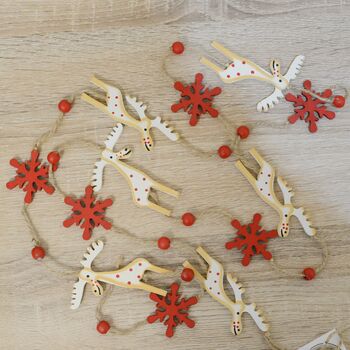 Reindeer Snow Flake Christmas Tree Wooden Garland, 4 of 4