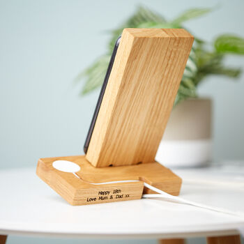 Personalised Phone Charging Stand In Solid Oak, 5 of 12