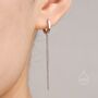 Sterling Silver Dangling Chain Huggie Hoop Earrings, thumbnail 2 of 11