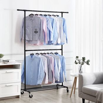 Double Rod Clothes Garment Rack On Wheels, 3 of 8