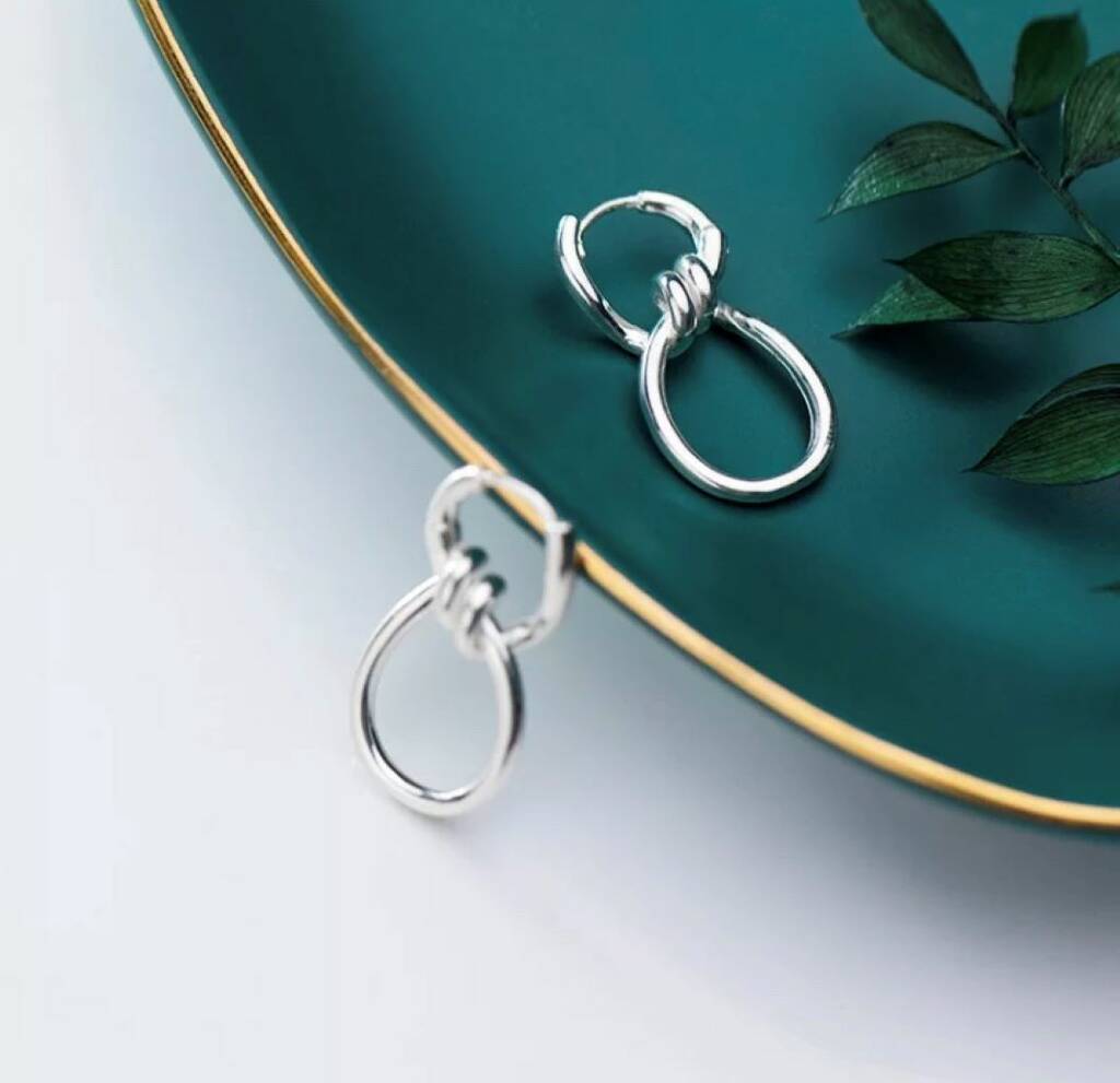 Sterling Silver Twisted Knot Earrings, 1 of 5