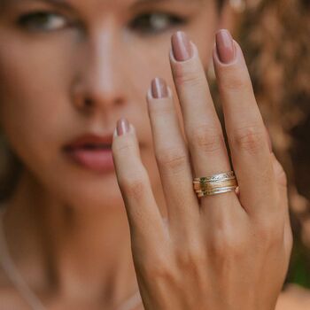 Karma Bloom Mixed Metal Spinning Ring, 5 of 10