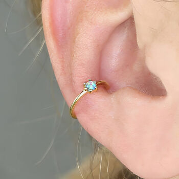 Yellow Gold Plated Blue Opal Ear Cuff, 2 of 7