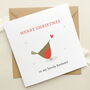 Christmas Card For Husband: Robin With Red Heart Design, thumbnail 3 of 5