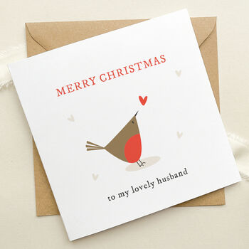 Christmas Card For Husband: Robin With Red Heart Design, 3 of 5