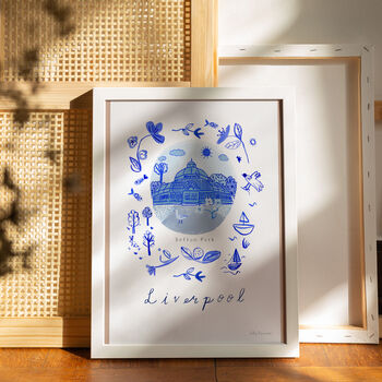 Sefton Park, Liverpool Blue Tile Inspired Travel Print, 5 of 7