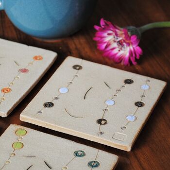 Smiley Face Ceramic Coasters Dots And Lines, 4 of 8