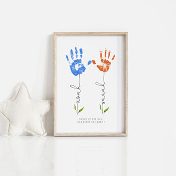 Gift For Dad, Personalised Father's Day Card, Nursery Art Baby Name And Flower Handprint, 4 of 10