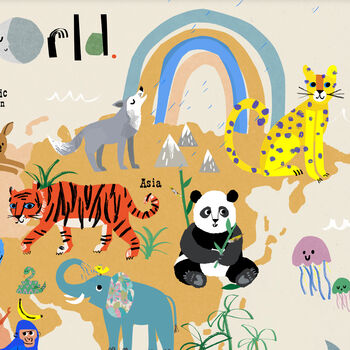 World Map Giclee Print Of Creatures Great And Small, 4 of 12