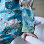 Ladies Blue Blossom Print Cotton Pyjamas, thumbnail 2 of 4