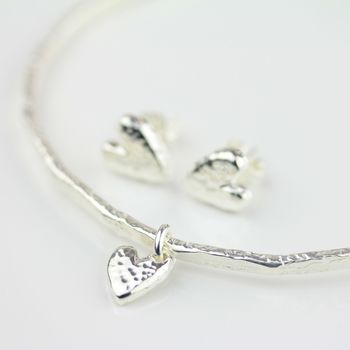Stunning Silver Hammered Heart Bangle, 5 of 7