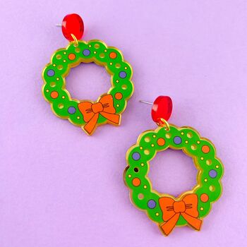 Christmas Wreath Acrylic Earrings, 7 of 10