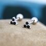 Tiny Black Cz Trio Screw Back Earrings Sterling Silver, thumbnail 1 of 9