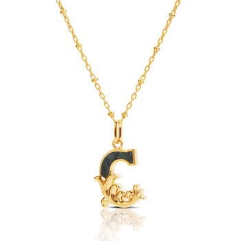 Gold Plated C Initial Necklace With Green Marble, 2 of 6