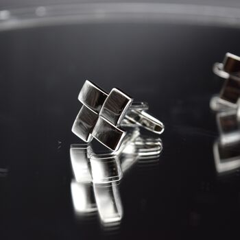 Geometric Grid Cufflinks 316 L Stainless Steel Modern Silver Design Gift, 5 of 6