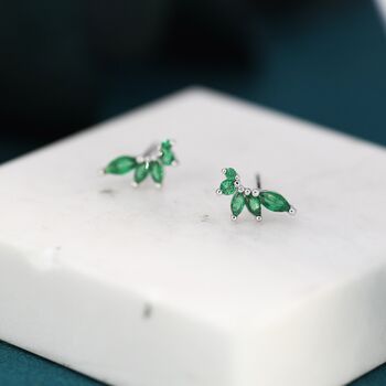 Emerald Green Cz Marquise Cluster Stud Earrings, 2 of 9