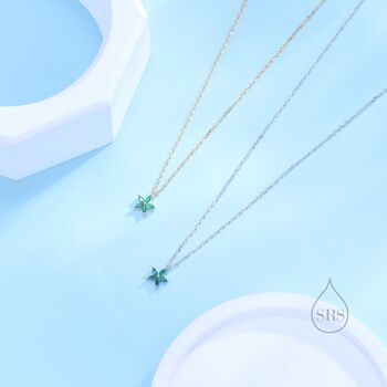 Tiny Emerald Green Cz Flower Necklace, 7 of 12