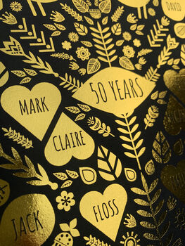 50th Golden Wedding Anniversary Foil Family Tree Print, 7 of 10