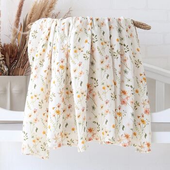 Wildflowers Floral Bamboo Muslin Swaddle Blanket, 3 of 3