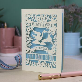 Personalised Floral New Baby Papercut Card, 5 of 9