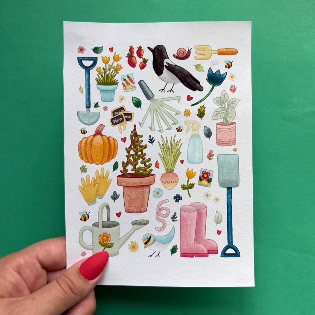 Illustrated Garden Print, Cottagecore Art Print, 1 of 2