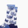 Butterflies Combed Cotton Sheer Pop Socks In Blue, thumbnail 2 of 4