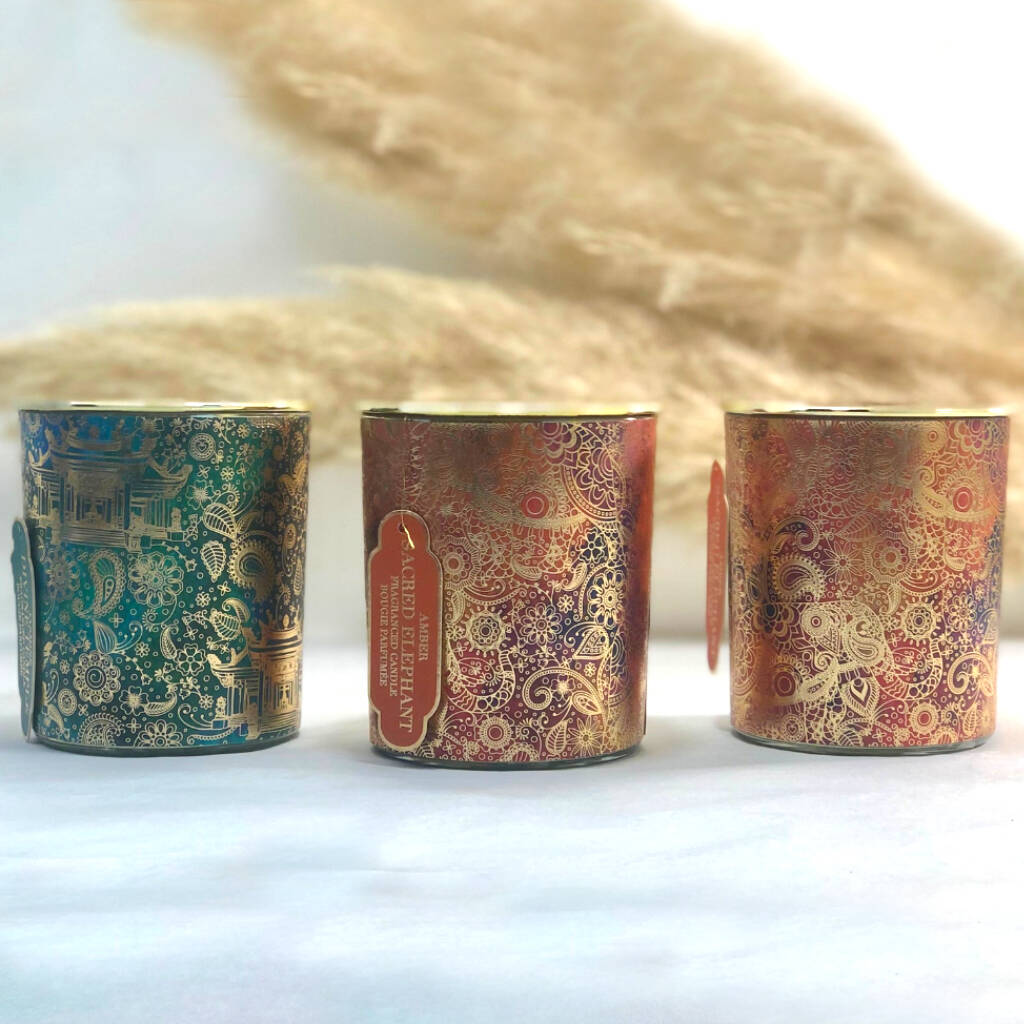 Scented Candle In Golden Glass Jar With Gold Lid By The Happy Place