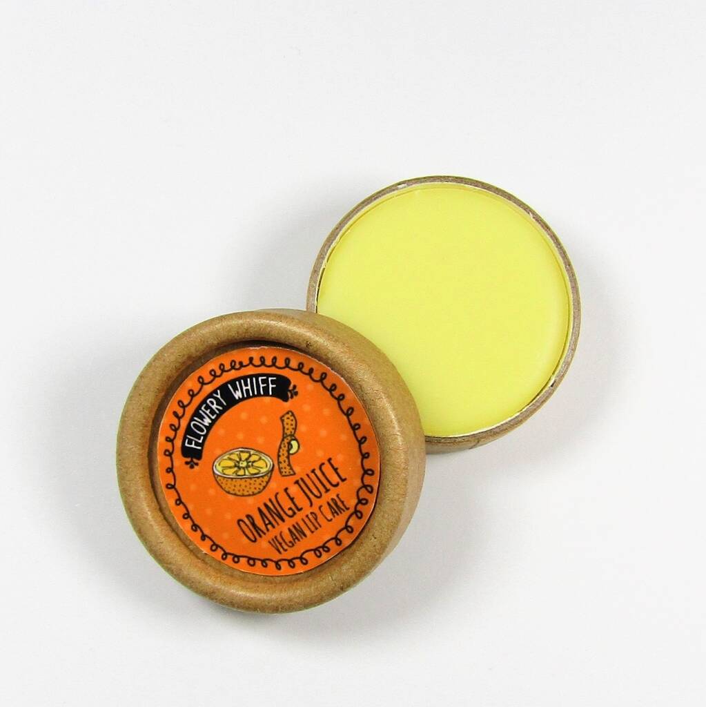 Orange Juice Vegan Lip Balm In Plastic Free Card Pot By Flowery Whiff