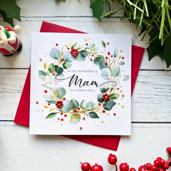 Wonderful Mum Festive Wreath Christmas Card Customisable, 5 of 5