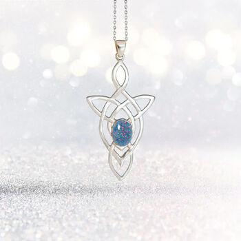 Genuine Opal Triplet Celtic Knot Necklace In Silver, 4 of 9