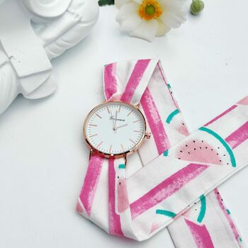 Blue Pink Print Changeable Women Cotton Wrist Watch, 7 of 8