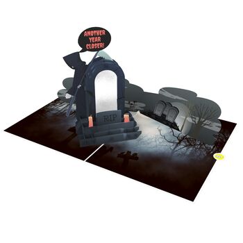 Grim Reaper 3D Pop Up Mirrored Tombstone Birthday Card, 3 of 7