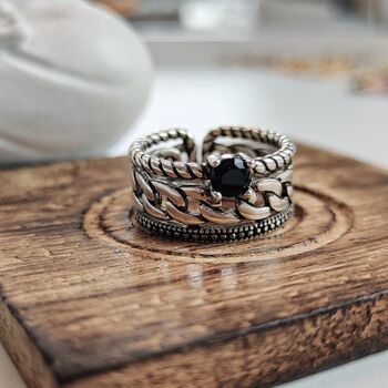 Two Layer Black Stone Layered Stone Ring, 3 of 4