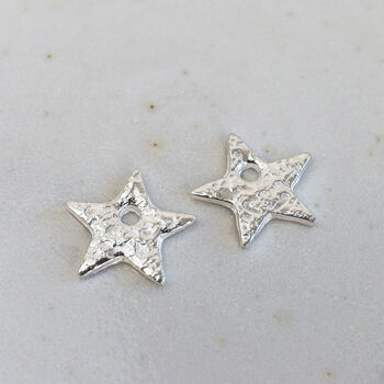 Sterling Silver Textured Star Charm Hoops, 6 of 9