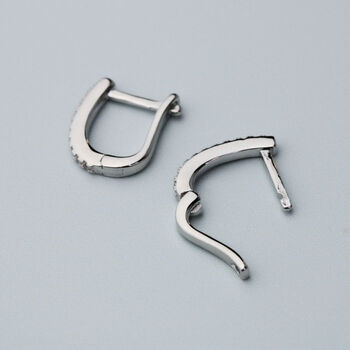 Sterling Silver Sparkly Oval Huggie Hoop Earrings, 4 of 6