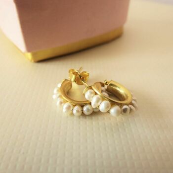 Freshwater Pearl And Gold Plated Hoop Earrings, 5 of 5