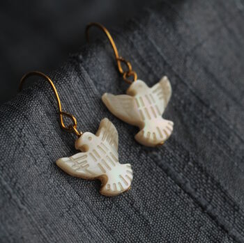 Mother Of Pearl Dove Bird Earrings, 6 of 8