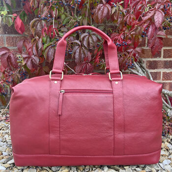 Red Soft Leather Travel Bag, Holdall, Flight Bag, 3 of 6