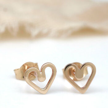 Tiny 9ct Gold Earrings. Heart Studs, 6 of 12