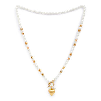 Amare White Cultured Freshwater Pearl Necklace With Gold Vermeil Heart And Gold Hematite Beads, 2 of 3