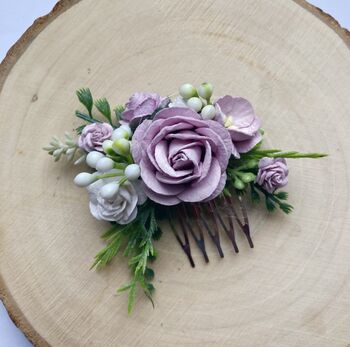 Lilac And White Flower Hair Comb, 5 of 6