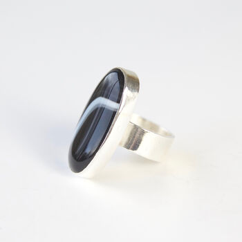 Black Banded Agate And Sterling Silver Gemstone Ring, 9 of 12
