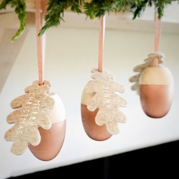 Personalised Hollow Wooden Acorn Christmas Decoration, 2 of 5