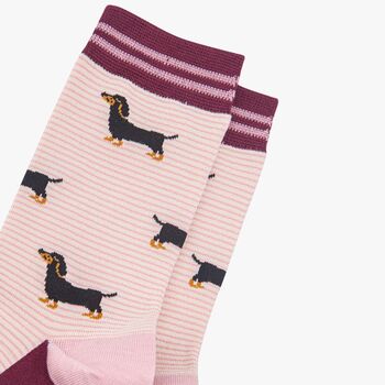 Sausage Dog Pinstripe Bamboo Ankle Socks Women's Berry Pink, 2 of 4