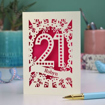 Personalised 21st Birthday Card Papercut Spotty Design, 7 of 7