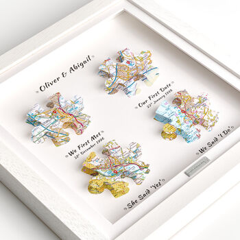 Personalised 3D Jigsaw Map Milestone Locations Framed Wedding Print Gift, 6 of 12