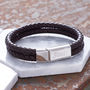 Chestnut Brown Leather Personalised Chrome Bracelet, thumbnail 1 of 11